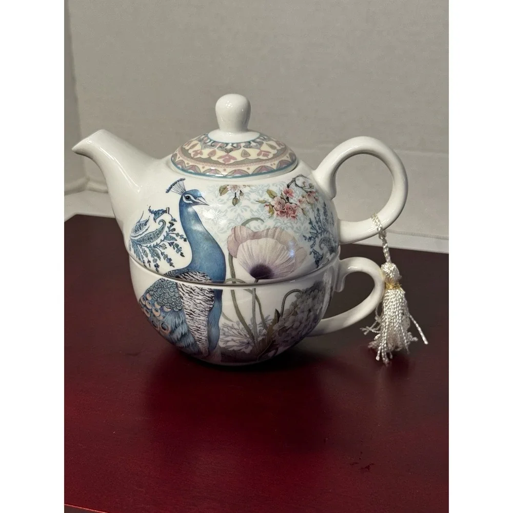 Delton Products Peacock Porcelain Tea for One Set  5.8